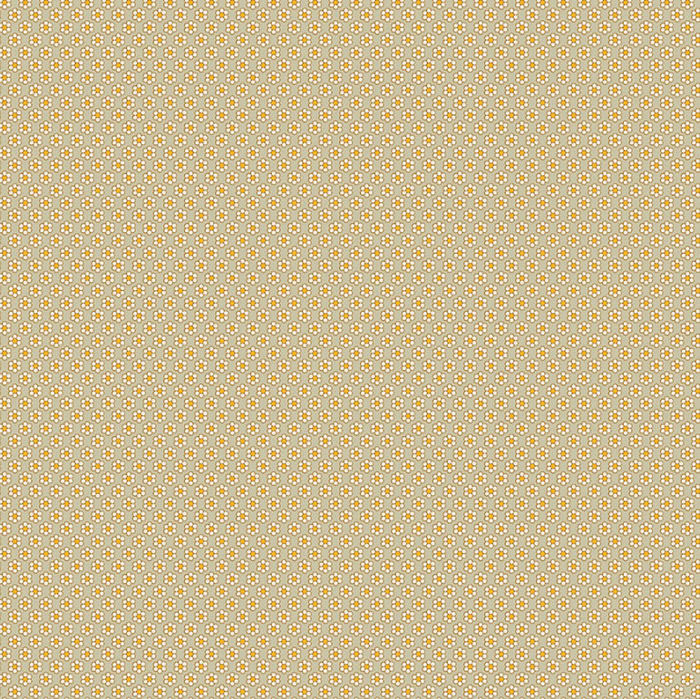 Katoen beige met kleine oranje witte bloempjes
